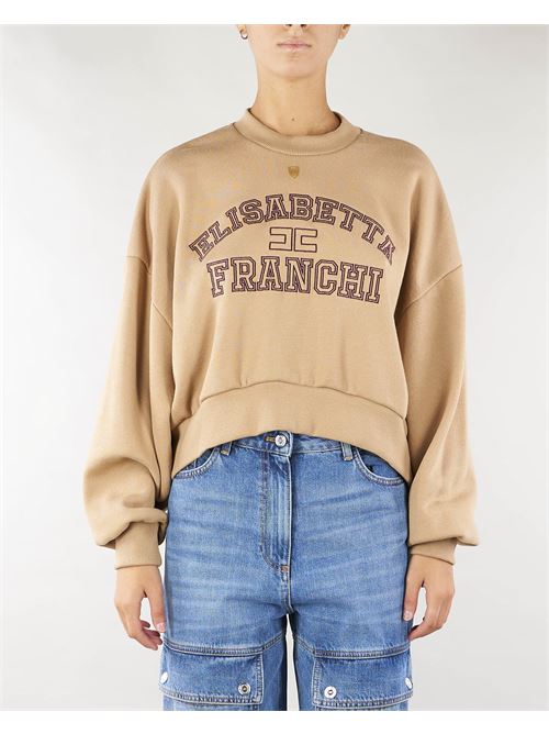 Felpa cropped in cotone con logo college Elisabetta Franchi ELISABETTA FRANCHI | Felpa | MD00346E2032